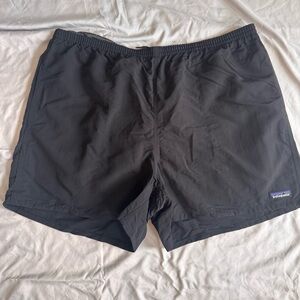 Black Patagonia shorts in quick-dry recycled nylon.